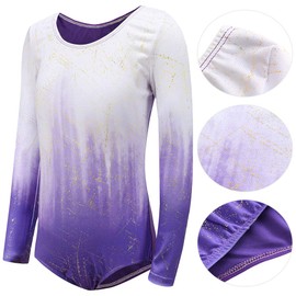 Sinoeem Gymnastics Leotards for Girls Gradient Color Sparkle Dance Leotard Long Sleeve/Sleeveless Dancewear Girls Leotards Athletic Ballet Dance Dress Kids 3-12 Years