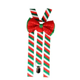 Christmas Holiday Candy Cane Bowties & Suspender Combos Adult Kids (CC Red & Green Sequin (adult))