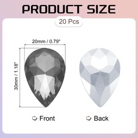 MECCANIXITY 20Pcs 20 x 30mm Teardrop Rhinestones Glass Pointed Back Rhinestone Beads Gems for Jewelry Making Costume Crystal Embellishments Crafts,Grey