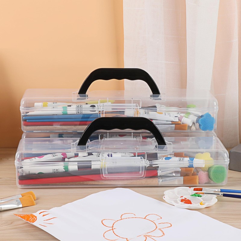BTSKY 3 Pack Clear Plastic Painting Brush Container with Black