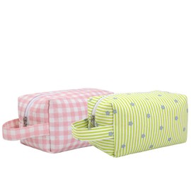 Ecoright Cosmetic Bag, Toilet Bag for Women, Cosmetic Bag with Compartments, Travel Cosmetic Bag, Toiletry Bag for Travel for Daily Essentials (Pack of 2), Meadows - Gingham, One size, Travel