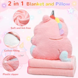 Cyiecw Travel Pillow Blanket 2-in-1, 100 x 170 cm Travel Blanket and Pillow Set, Nap Plush Transformation Pillow, Cuddly Blanket for Children and Adults (Unicorn)