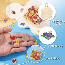 Elecrelive - 90 colgantes de frutas esmaltadas para hacer joyas, manzana, plátano, fresa, uva, dijes de verano para bricolaje, collares, aretes, pulseras, aretes, llaveros, manualidades