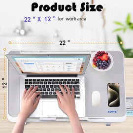 RVPYK Adjustable Laptop Desk for Bed - Lap Desk with Storage Drawer, USB Night Light, Cooling Fan & Elastic Page Clips, Portable Bed Tray Table for Sofa/Couch/Floor (Height & Angle Adjustable)