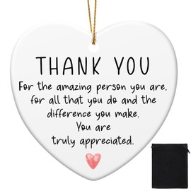 Geiserailie Thank You Appreciation Gift Ornament Ceramic Hanging Christmas Heart Present Xmas Tree Decor for Women Staff Colleague Employee Coworkers Decoration