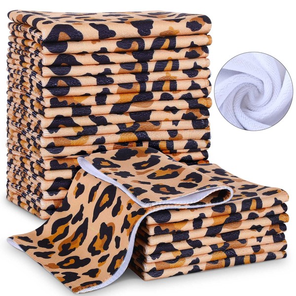 12 Pcs Makeup Remover Towels 12 x 12 Inch Leopard Print Microfiber Facial Cloths Face Towel Washable Reusable Soft Makeup Wash Cloth Face Cloths for Washing Face for Women Skin Cleaning Bathroom