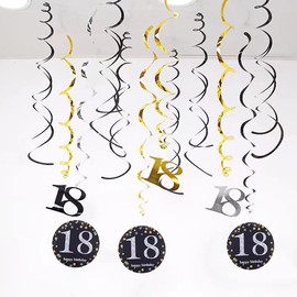 Birthday Decorations Kit-18th Birthday Decorations 18 Hanging Swirls Gold Glitter Happy Birthday Sparkling Celebration Hanging Swirls Anniversary Decorations