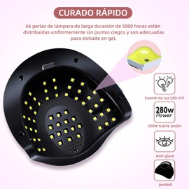 66 Luces Lámpara UV para Uñas,Secador de Uñas,Lámpara de Uñas LED de 280 W Rápido,sensor de uñas con un par de guantes,con 4 Ajustes de Temporizador y Pantalla LCD,mango portátil