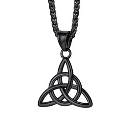 U7 Men Black Necklace Stainless Steel Black Metal Plated Irish Jewelry Celtic Knot Pendant with 22 Inch Rope Chain