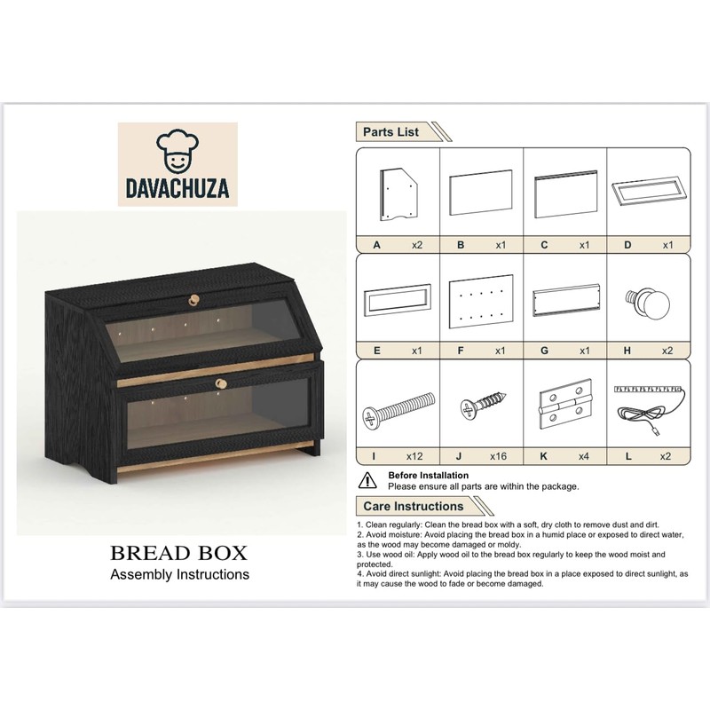 Davachuza Large Double Layer Bread Box for Kitchen Counter –