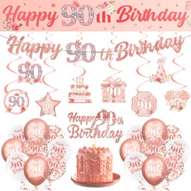90th Birthday Decorations for Women Rose Gold 90th Birthday Banner