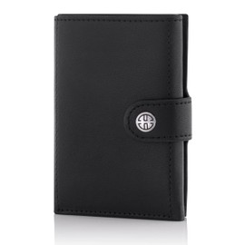 Trusador Venice Men & Women Trifold Wallets Full Grain Leather RFID Blocking Slim Minimalist Wallet (Black, with Coin Pocket)