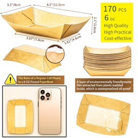 MotBach 170 Pack 0.35Lb Paper Food Boat Trays Disposable Small Paper Boat Containers, 6oz Mini Kraft Food Serving Tray Boats for Snack Popcorn Fries Dessert Sauce Taco Nacho