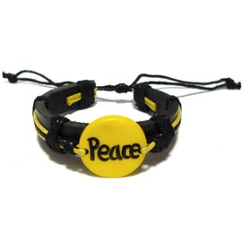 Exotic & Trendy Handmade Peace Bracelet - Black Leather Bracelet - Peace Leather Bracelet