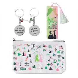 Travel Artisan 4PCS Witch Makeup Bag Merch Set-Includes Cosmetic Bag, Bookmark & Keychains -Elphaba and Glinda Witch Movie Inspired Gifts for Women Fans Lovers
