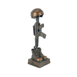 Napco Imports Antique Bronze Finish Battle Cross Fallen Soldier Helmet Boots and Rifle Statue