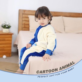 Sleeping Bag with Feet, Baby Pyjamas, Warm Flannel Winter Sleeping Bag, Romper with Zip, Winter Sleeping Bag with Legs, Sleeves, Pyjamas, Children's Sleepsuit, Girls, Boys, 0-6 Years, penguin blue