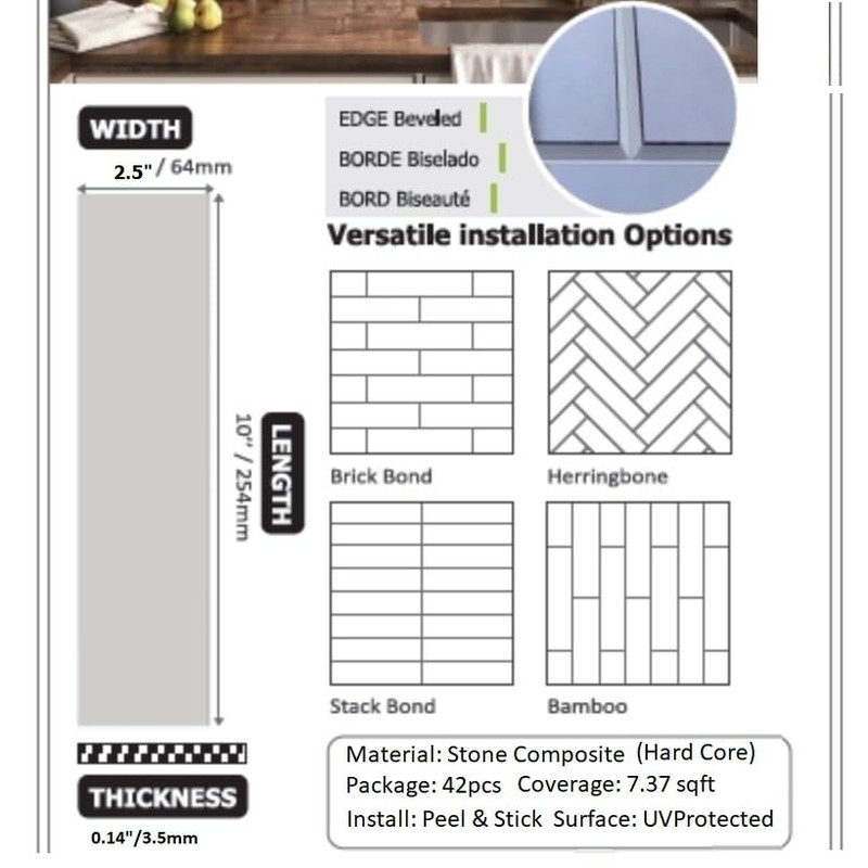 Decopus Hard Rigid Peel and Stick Stone Tile Backsplash (Luxury