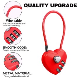 YAODHAOD 2 Pack Combination Lock, 3 Digit Heart Shaped Padlock for School Gym Locker, TSA Approved Cable Luggage Locks, Sports Locker Lock, Luggage,Fence,Backpack,Valentine Gift (Red)