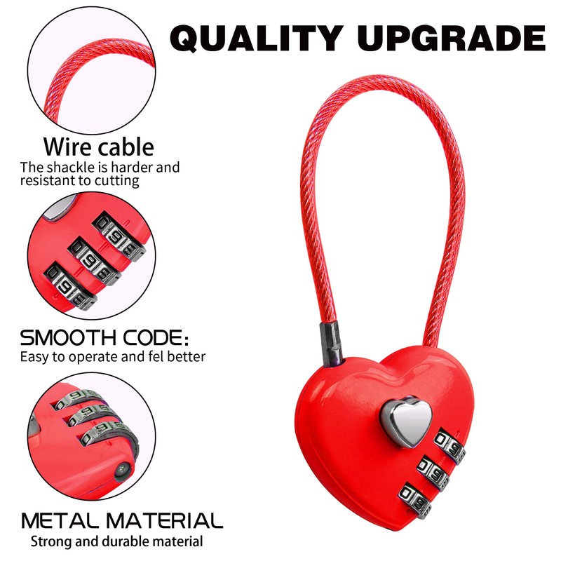 YAODHAOD 2 Pack Combination Lock, 3 Digit Heart Shaped Padlock