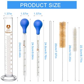 Glass Pipette Dropper, Pack of 2 Transfer Pipette 5 ml 10 ml, Glass Measuring Cylinder 100 ml, Measuring Pipettes Glass Measuring Pipettes with Washing Brush and Glass Stirring Rod for Laboratory Food