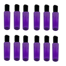Natural Farms 2 oz Purple Cosmo Plastic Bottles -12 Pack Empty Bottle Refillable - BPA Free - Essential Oils - Aromatherapy | Black Disc Caps - Made in the USA