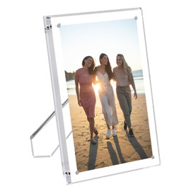 5x7 inch (13x18 cm) Acrylic Picture Frame, Magnetic Acrylic Photo Frames with Stand for Tabletop Display Horizontally or Vertically, Clear Floating Frame for Home Office Decor (1 Pack)