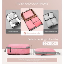 Meowoo 4-Piece Compression Packing Cube Set - Compression Packing Cubes - Waterproof Suitcase Organiser with Zip (XL, L, 2 x M) - Space Saving for Hand Luggage & Suitcases (Pink)