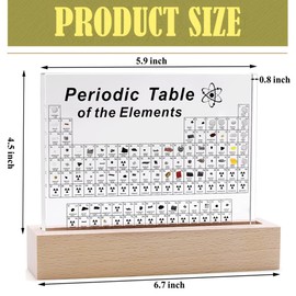 WALOTNAY Periodic Table Display with 83 Real Elements, Portable size(5.9x4.5x0.8 inch) Acrylic Periodic Table with Wooden Stand and Magnifying Glass, Elements Display Teaching Tool for Teachers, Students