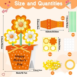 BeYumi Flower Pot Craft Kit - 24Pcs Mother's Day Orange Flower Pot Craft for Kids Make Your Own 3D Bouquet Teacher Appreciation Week Thankful Love Gift DIY Set Home School Classroom Fun Activities