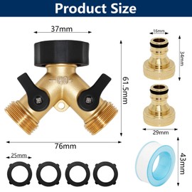 2 Wege Verteiler Wasser 3/4 Zoll, Wasserhahn Adapter, Separatem Schalter, Wasseranschluss Verteiler, Wasserdurchfluss Regulier- und Absperrba auf Waschmaschine, Küche, Garten, Rasen Wasserhähne