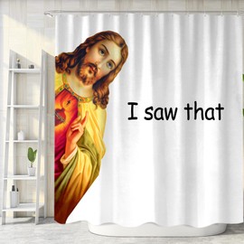 Funny Jesus Shower Curtain Set, Fun I Saw That Jesus Decor Fabric Shower Curtains Sets for Bathroom Cool Unique Funky Hilarious Bath Accessories with Hooks 72 X 72 inch