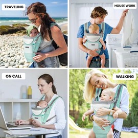 Travel Buddy Baby Carrier | 4-in-1 with Hip Seat and Sling | Adjustable Size for Dad & Mom | Back & Lumbar Support | Ergonomic M Position Develops Healthy HIPS | 3-44lbs Newborn & Toddler Carrier