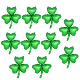 Lezevn 10Pcs Shamrock Foil Balloons Green Clover Balloons St Patricks Day Decorations Irish Party Foil Balloons Irish Shamrock Balloons