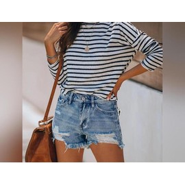 Women Fringe Denim Jeans Shorts - Size: XL, Color: Light Blue