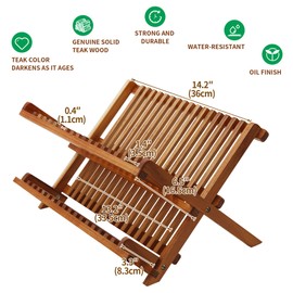 Utoplike Teak Dish Drainer Rack Collapsible 2 Tier Dish Rack Dish Drying Rack Foldable Plate Organizer Holder for Kitchen Compact