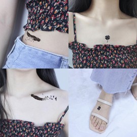 Oottati 28 Sheets 100+ pcs Minimalism Line Art Small Black Temporary Tattoo, Heart Arrow Butterfly Cross Feather Key Suit for Finger Hand Neck Face