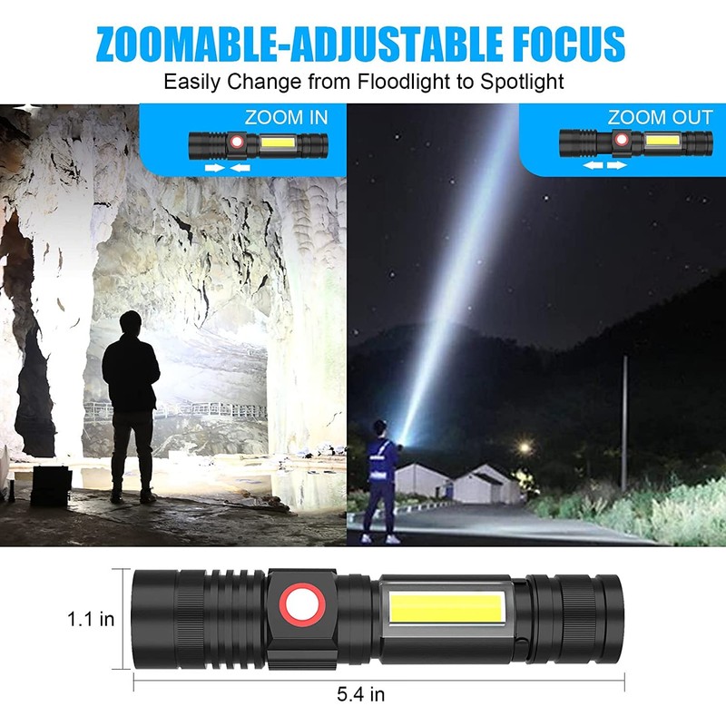 USB Rechargeable Flashlight, Magnetic LED Flashlight, 2000 Lumen Super Bright