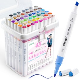 Ohuhu Illustration Markers, 47 Colors, 48 Pieces, Professional, Beginner, Thick, Fine End, Triangular Axis, Marker Pen, Art Supplies Set, Blender Pen Included, Alcohol Type, A Set
