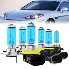 LECCIBUB Headlight Bulbs Fit For Hyundai Tiburon 2007-2008, H7 High Beam + H11 Low Beam + 9006 Fog Lights Halogen Bulb, 6000K White Light, Plug and Play, Pack of 6