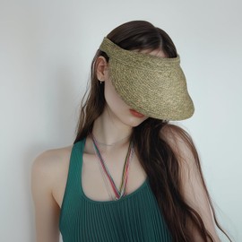 Croogo Women Straw Sun Visor Hat Wide Brim Summer UV Protection Beach Cap Tennis Golf Visors Ponytail Hats,Urban Green-KD10