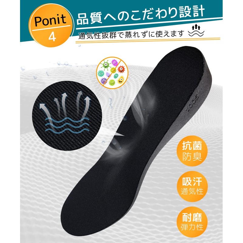 シークレット インソール 身長アップ 選べる高さ3サイズ【1.7cm/2.3cm/3.6cm】中敷き 衝撃吸収 PORON アーチサポート 滑り止め 抗菌・防臭 通気性スニーカー