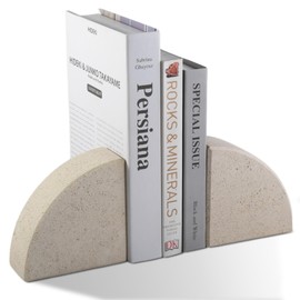 Karibiber Marble Bookend for Shelves, Non-Skid Bookends for Heavy Books, Heavy Duty Book Stopper for CDs, Luxury Book Shelf Holder, Quarter Circle Design Book Ends Decorative, Moleanos Beige, Set of 2