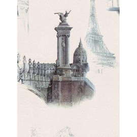 Sample for Display Purpose only.Concord Wallcoverings Textured Wallpaper Vintage London Paris Image, Cream Blue Brown, 7 in x 10 in, 860927