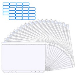 Vicloon A5 Zipper Binder Pockets, 18Pcs Plastic Binder Zipper Folders Loose Leaf Bags with 2 Sheets Removable Label Stickers Money-Saving Cash Envelopes Document Organizer Binder (Transparent)
