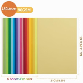 Origami Paper 180 Sheets, 20 Bright Colors A4 80gsm Double-Sided Colorful Folding Paper for DIY School Arts Crafts Projects Kids Adults