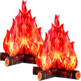 Boao 2 Set Fake Fire Fake Flame Camping Decoration 3D Cardboard Campfire Centerpiece Artificial Flames Campfire Party Decoration for Camp Bachelorette Christmas Party(16 x 13 Inch,Red Orange)