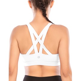 RUNNING GIRL Sports Bra, Criss-Cross Back Strappy Medium Support Yoga Bra with Removable Cups(EU_WX2575_White_L)