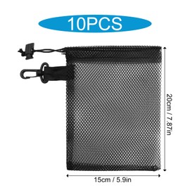 Pack of 10 Black Mesh Bags with Drawstring Nylon Fabric Bag with Drawstring Golf Ball Mesh Shoe Bag Laundry Bag Storage Bag for Beach Toy Basketball Football, s, vacation