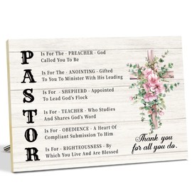 Pastor Appreciation Gifts: Wooden Desk Decor Sign for Pastors - Thank You Gifts for Preachers - Christian Wall Art - 16" x 12"